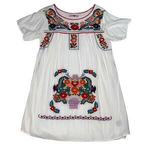 Buddy Love Dress Size S White Floral Embroidered Oaxaca Lined Lavender CG2202